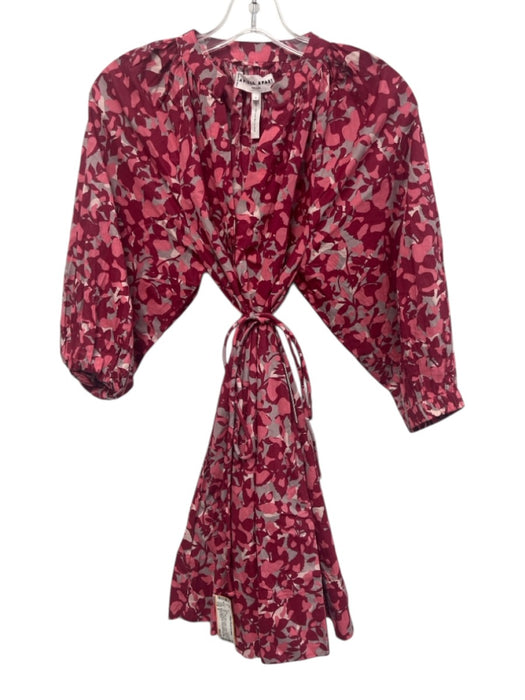 Apiece Apart Size S Red, Pink & Gray Cotton Abstract Print Button Front Dress Red, Pink & Gray / S