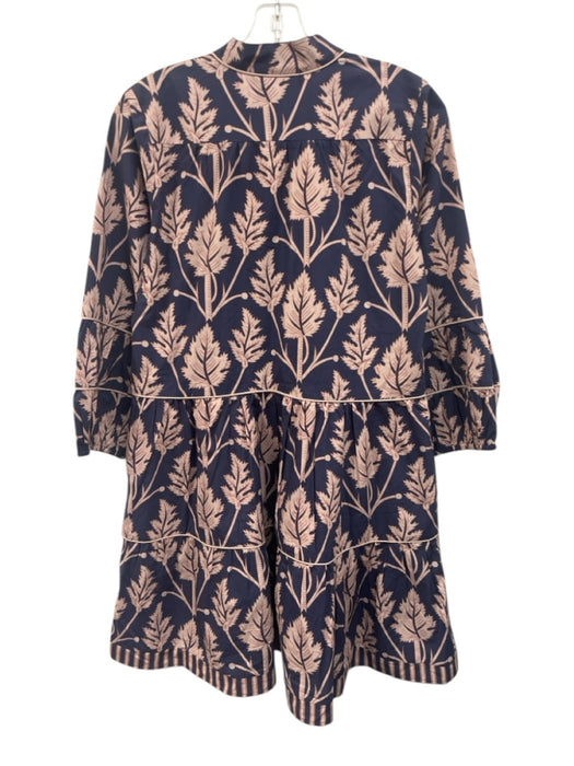 La Plage Size S Blue & Beige Cotton Botanical Print 3/4 Balloon Sleeve Dress Blue & Beige / S