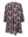 La Plage Size S Blue & Beige Cotton Botanical Print 3/4 Balloon Sleeve Dress Blue & Beige / S