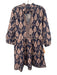 La Plage Size S Blue & Beige Cotton Botanical Print 3/4 Balloon Sleeve Dress Blue & Beige / S