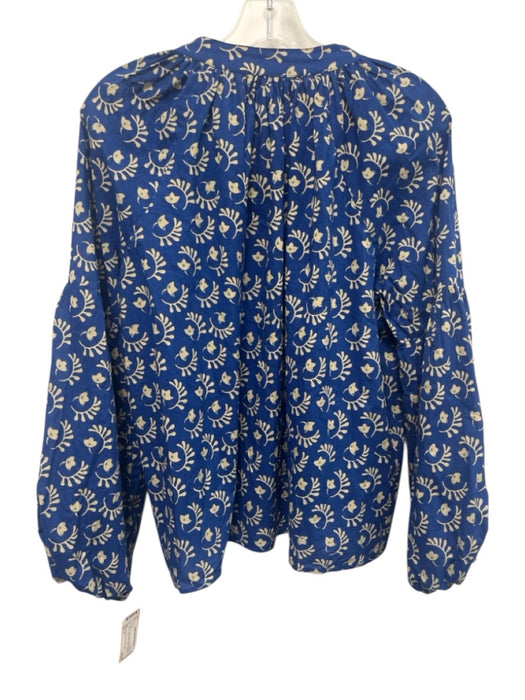 Elizabeth James the Label Size S Blue & Cream Cotton Floral Blocked Print Top Blue & Cream / S