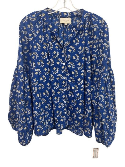 Elizabeth James the Label Size S Blue & Cream Cotton Floral Blocked Print Top Blue & Cream / S