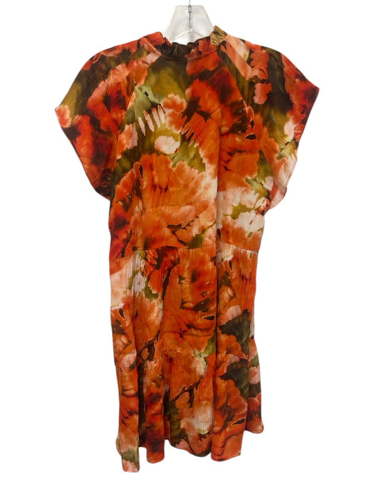 Marie Oliver Size XS Orange & Brown Rayon & Silk Abstract Floral Scrunch Dress Orange & Brown / XS