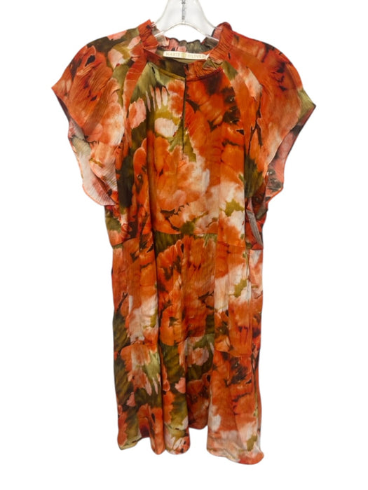 Marie Oliver Size XS Orange & Brown Rayon & Silk Abstract Floral Scrunch Dress Orange & Brown / XS