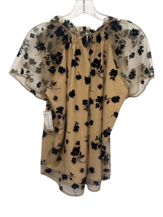 Abbey Glass Size S Beige & Black Polyester Mesh Overlay Floral Detail Top Beige & Black / S