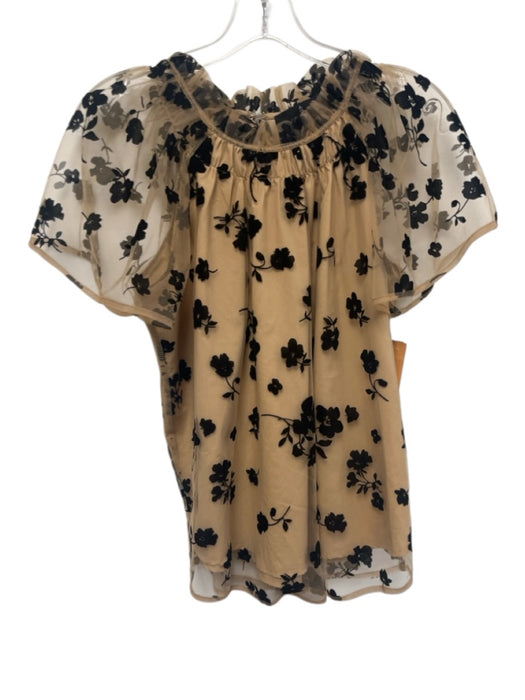 Abbey Glass Size S Beige & Black Polyester Mesh Overlay Floral Detail Top Beige & Black / S