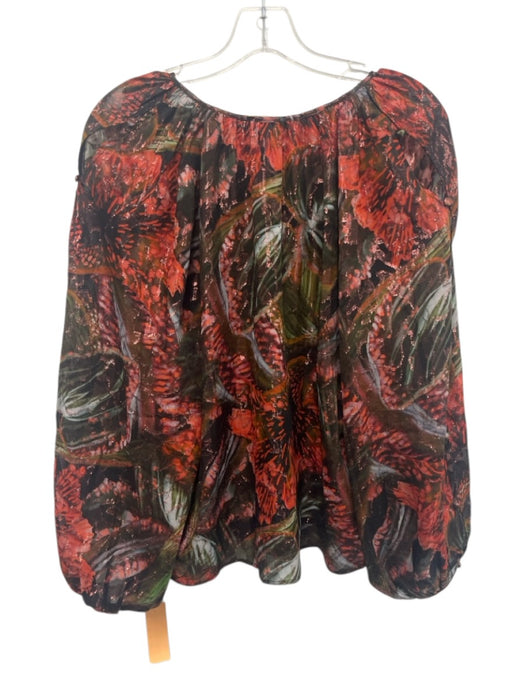 Marie Oliver Size S Black, Red & Green Silk & Metallic Abstract Floral Top Black, Red & Green / S