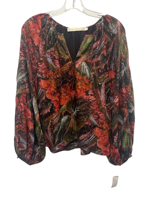 Marie Oliver Size S Black, Red & Green Silk & Metallic Abstract Floral Top Black, Red & Green / S