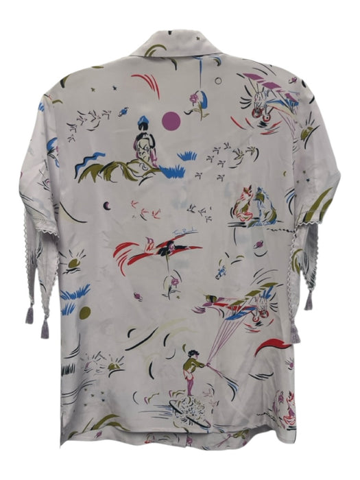 Tory Burch Size 2 Pastel Purple & Multi Silk Short Sleeve Travel Print Top Pastel Purple & Multi / 2