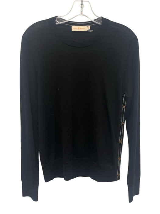 Tory Burch Size S Black Merino Wool Knit Long Sleeve Logo Button Sweater Black / S