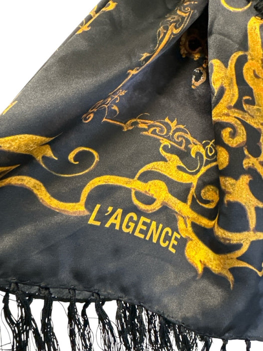 L'agence Black, Yellow & Multi Silk Tassel Hem Frame Detail Jewel Print scarf Black, Yellow & Multi
