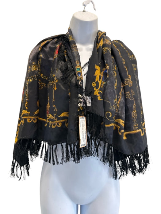 L'agence Black, Yellow & Multi Silk Tassel Hem Frame Detail Jewel Print scarf Black, Yellow & Multi