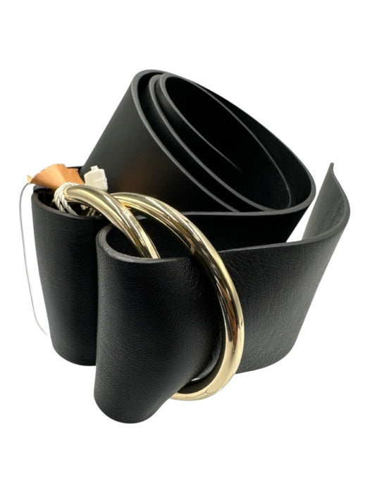 Vince Black Leather Gold Tone Buckle Circle Buckle Two Ring Belts Black / One Size