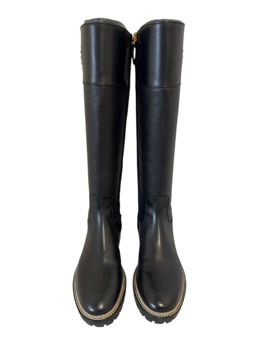 Tory Burch Shoe Size 8 Black Leather Upper Logo Side Zip Lug Sole Boots Black / 8