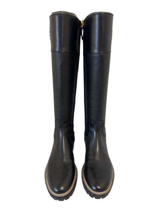 Tory Burch Shoe Size 8 Black Leather Upper Logo Side Zip Lug Sole Boots Black / 8