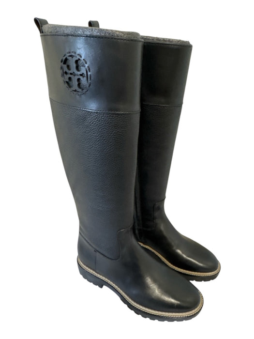 Tory Burch Shoe Size 8 Black Leather Upper Logo Side Zip Lug Sole Boots Black / 8