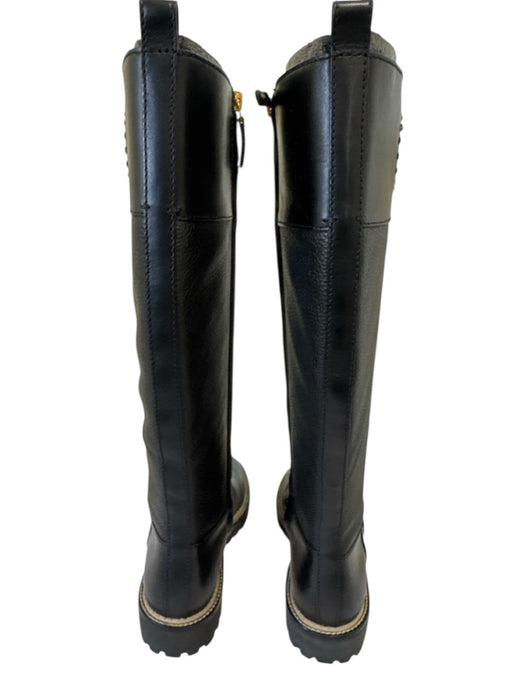 Tory Burch Shoe Size 8 Black Leather Upper Logo Side Zip Lug Sole Boots Black / 8