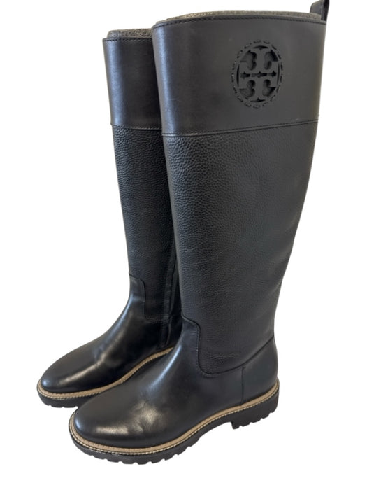 Tory Burch Shoe Size 8 Black Leather Upper Logo Side Zip Lug Sole Boots Black / 8