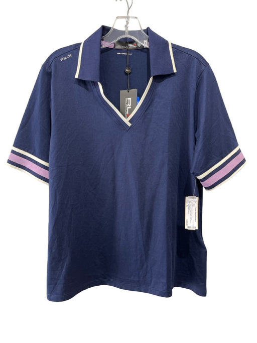 RLX Ralph Lauren Size XL Navy Blue, White, Purple Polyester Stripe Detail Top Navy Blue, White, Purple / XL