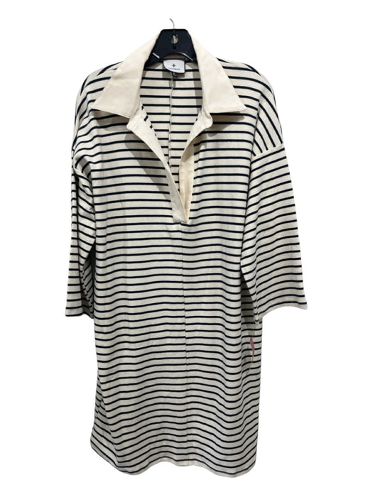 Tuckernuck Size XL Cream & Navy Cotton Striped 3/4 Sleeve Collared Dress Cream & Navy / XL