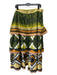 Farm Rio Size XL Green Multi Linen Blend Straw Fringe Abstract Tiered Midi Skirt Green Multi / XL