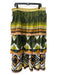 Farm Rio Size XL Green Multi Linen Blend Straw Fringe Abstract Tiered Midi Skirt Green Multi / XL