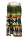 Farm Rio Size L Green Multi Linen Blend Straw Fringe Abstract Tiered Midi Skirt Green Multi / L