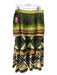 Farm Rio Size L Green Multi Linen Blend Straw Fringe Abstract Tiered Midi Skirt Green Multi / L