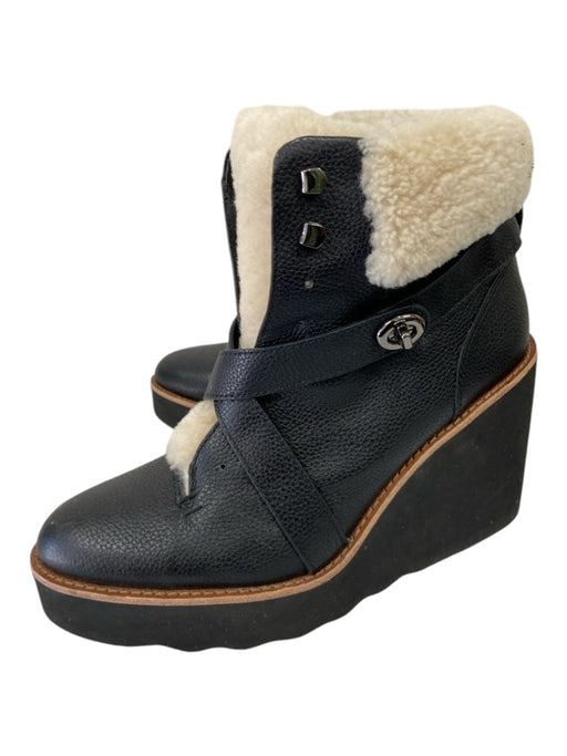 Coach Shoe Size 9.5 Cream, black, brown print Leather Fur Detail Wedge Booties Cream, black, brown print / 9.5