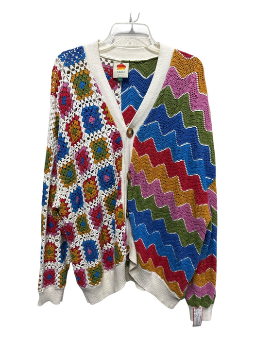 Farm Rio Size Large Blue, Red, Multi Cotton Knit Buttons Crochet Cardigan Blue, Red, Multi / Large