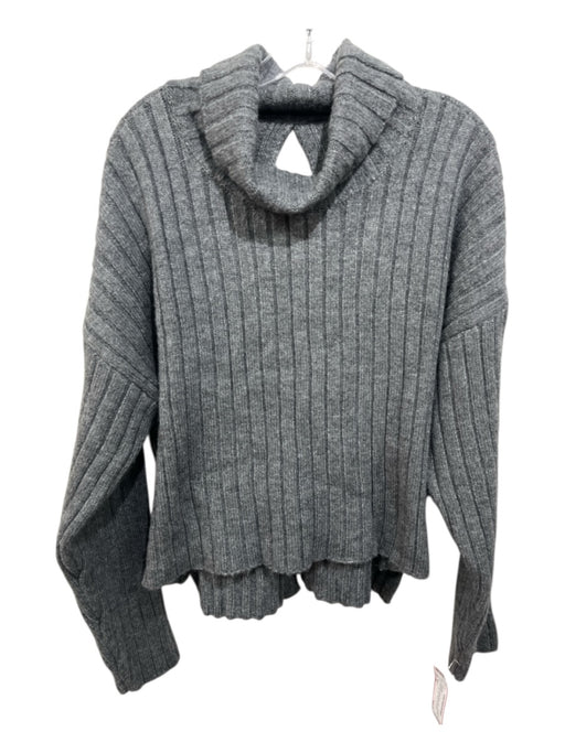 Maeve Size XL Charcoal Acrylic Blend Knit Open Back Back Tie Long Sleeve Sweater Charcoal / XL