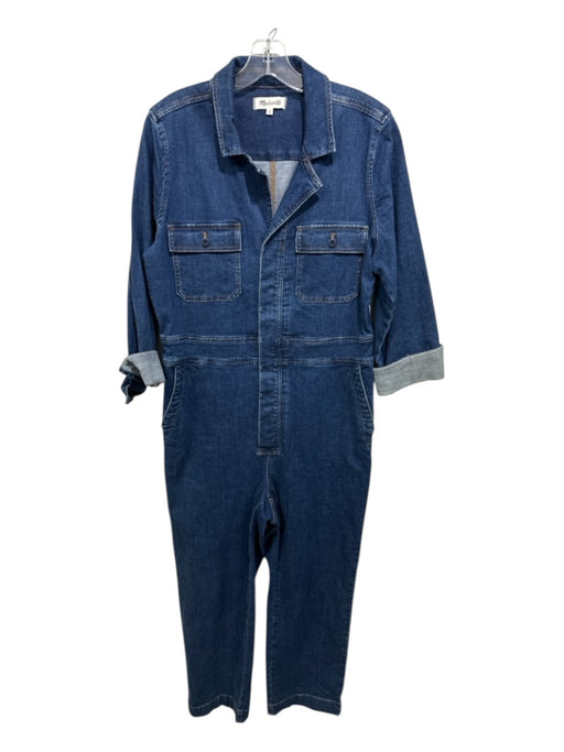 Madewell Size 12 Dark Wash Cotton Blend Denim Long Sleeve Jumpsuit Dark Wash / 12