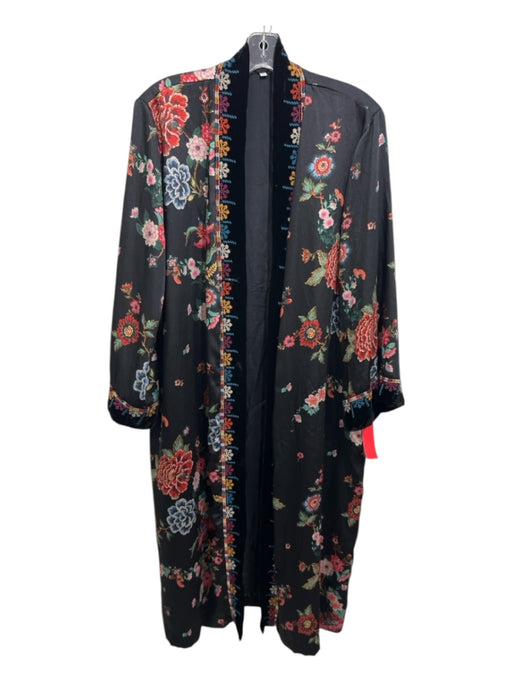 Johnny Was Workshop Size Large Black & Multi Polyester Blend Floral Long Kimono Black & Multi / Large