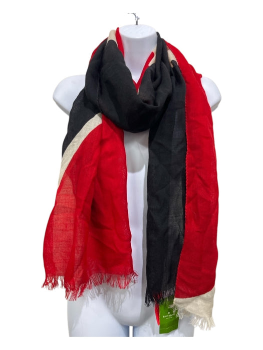 Kate Spade Black, Red, Cream Wool Frayed scarf Black, Red, Cream / One Size