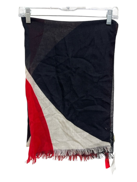 Kate Spade Black, Red, Cream Wool Frayed scarf Black, Red, Cream / One Size