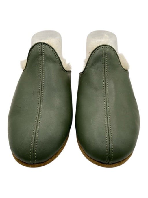 Sabah Shoe Size 43 Green Leather Shearling Lined Closed Toe Flats Slipper Mules Green / 43