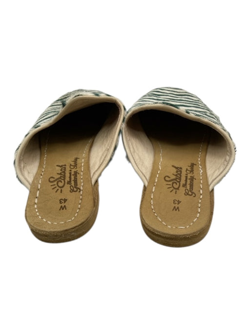 Sabah Shoe Size 43 White & Green Calf hair Stripe Flat Clog Slipper Mules White & Green / 43