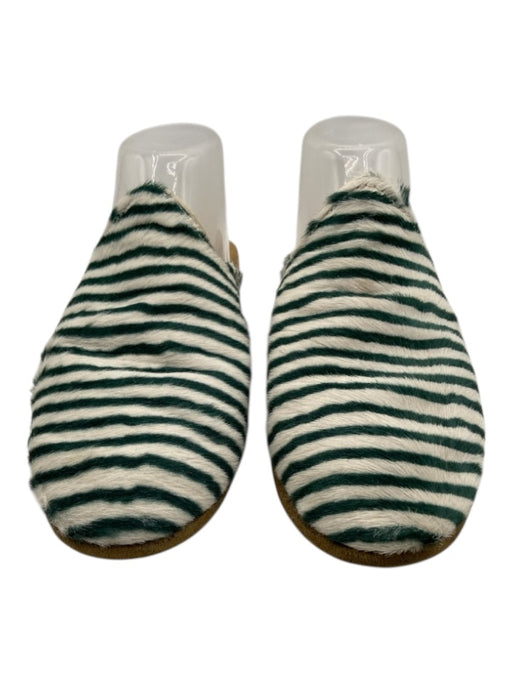 Sabah Shoe Size 43 White & Green Calf hair Stripe Flat Clog Slipper Mules White & Green / 43