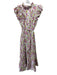 Victoria Dunn Size L White, Purple & Green Cotton Floral Pleat Detail Dress White, Purple & Green / L