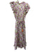 Victoria Dunn Size L White, Purple & Green Cotton Floral Pleat Detail Dress White, Purple & Green / L