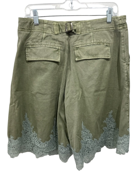 Anthropologie Size 8 Khaki Green Cotton Floral Lace Detail High Waist Shorts Khaki Green / 8