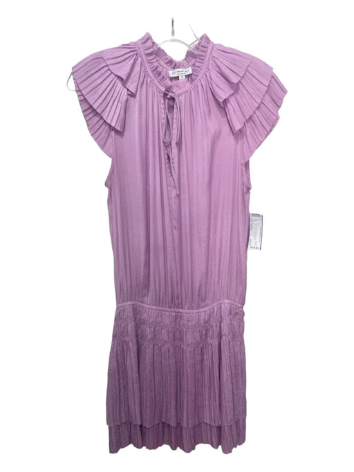 Current Air Size Medium Lavendar Polyester Cap Sleeve Pleated Tiers V Neck Dress Lavendar / Medium