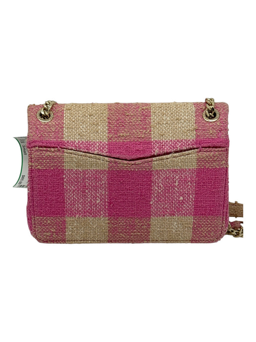 Sandro Pink & Yellow Cotton Blend Leather Lining Plaid Flap Gold Hardware Bag Pink & Yellow / Small