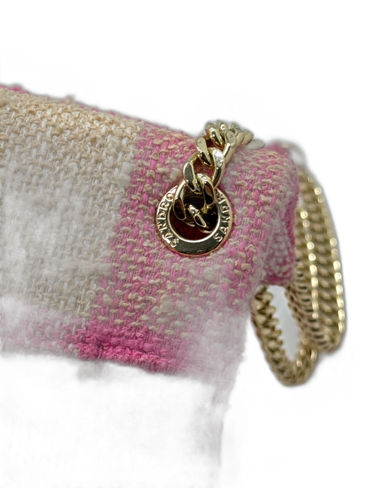 Sandro Pink & Yellow Cotton Blend Leather Lining Plaid Flap Gold Hardware Bag Pink & Yellow / Small