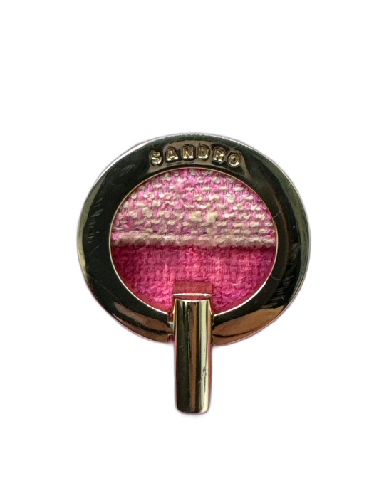 Sandro Pink & Yellow Cotton Blend Leather Lining Plaid Flap Gold Hardware Bag Pink & Yellow / Small