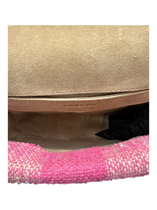 Sandro Pink & Yellow Cotton Blend Leather Lining Plaid Flap Gold Hardware Bag Pink & Yellow / Small