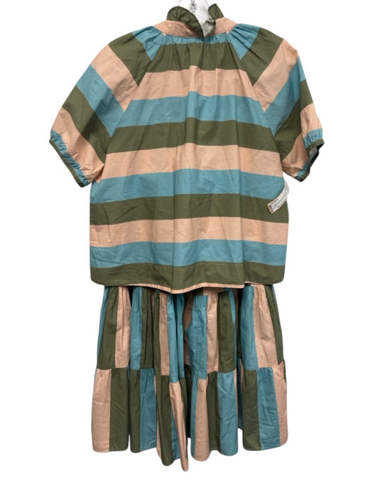 Olivia James Size M Green, Pink, Blue Cotton Stripe Short Sleeve Maxi Skirt Set Green, Pink, Blue / M