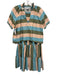 Olivia James Size M Green, Pink, Blue Cotton Stripe Short Sleeve Maxi Skirt Set Green, Pink, Blue / M