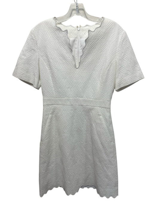 Tory Burch Size S White Cotton Embroidered V Neck Scallop Trim Knee length Dress White / S