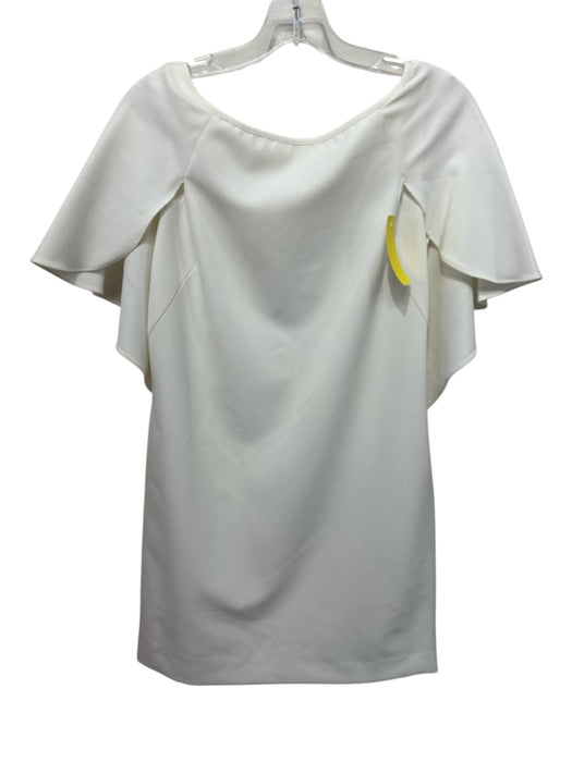 Milly Size 6 Ivory White Polyester Blend Cape Sleeve Boat Neck Above Knee Dress Ivory White / 6